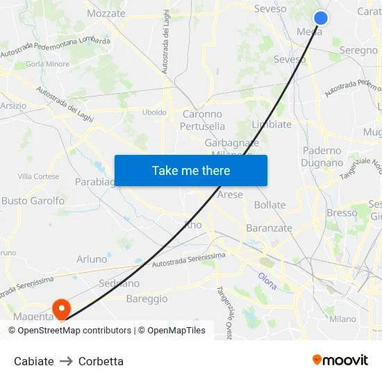 Cabiate to Corbetta map