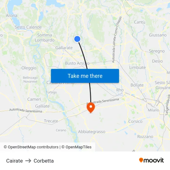 Cairate to Corbetta map