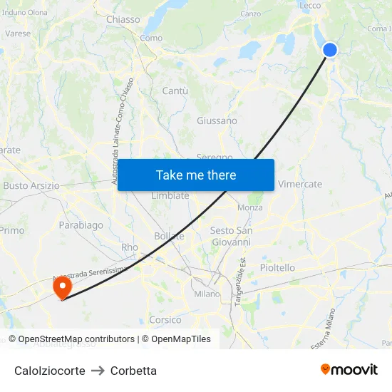 Calolziocorte to Corbetta map