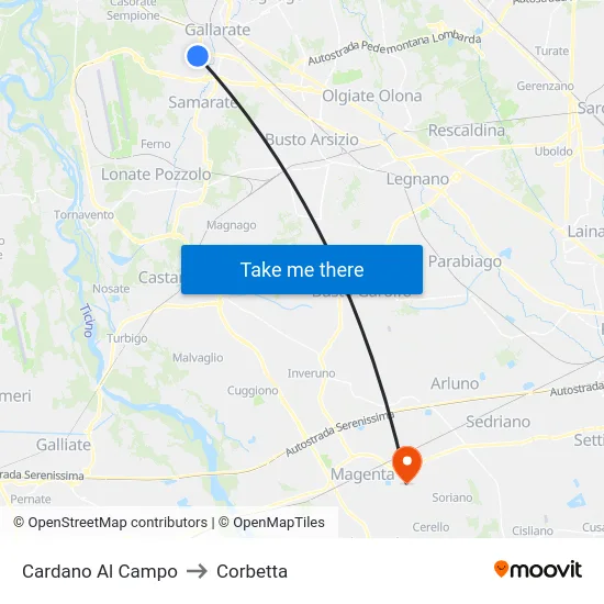 Cardano al Campo to Corbetta map