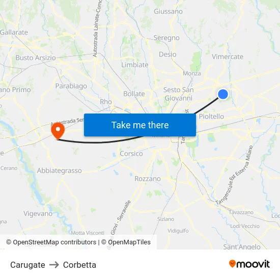 Carugate to Corbetta map