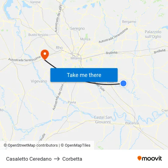 Casaletto Ceredano to Corbetta map