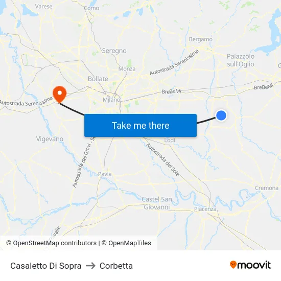 Casaletto di Sopra to Corbetta map