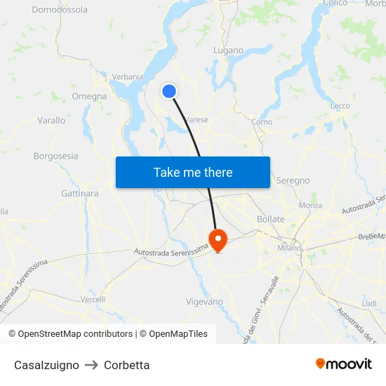 Casalzuigno to Corbetta map