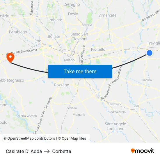 Casirate D' Adda to Corbetta map