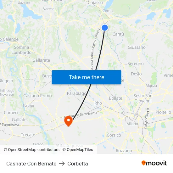 Casnate Con Bernate to Corbetta map