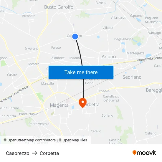 Casorezzo to Corbetta map