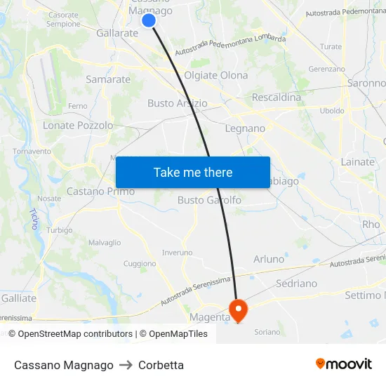 Cassano Magnago to Corbetta map