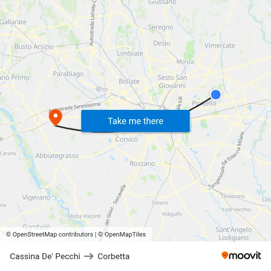Cassina De' Pecchi to Corbetta map