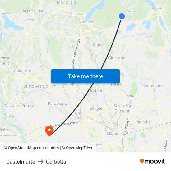 Castelmarte to Corbetta map