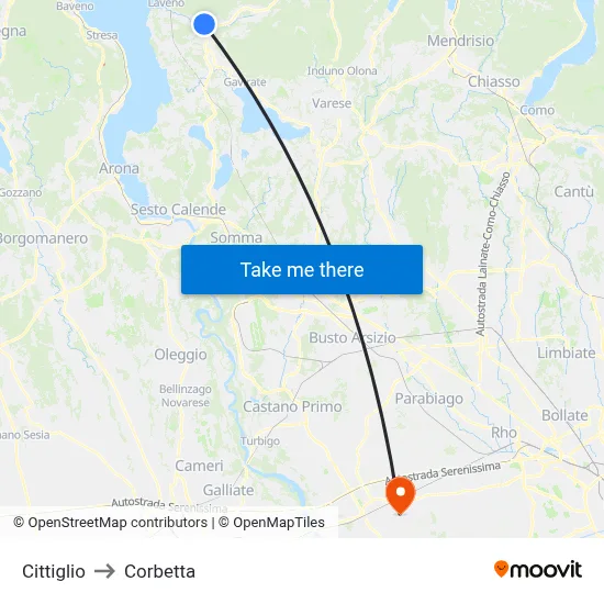 Cittiglio to Corbetta map
