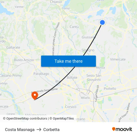 Costa Masnaga to Corbetta map