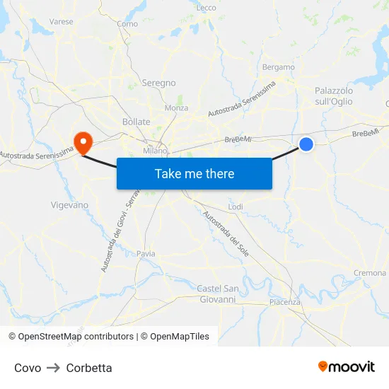 Covo to Corbetta map