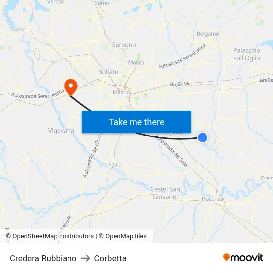 Credera Rubbiano to Corbetta map