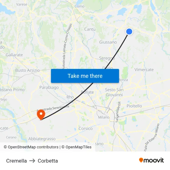 Cremella to Corbetta map