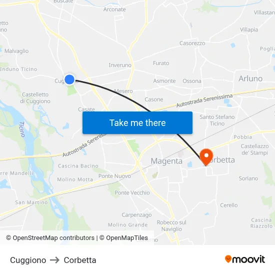 Cuggiono to Corbetta map