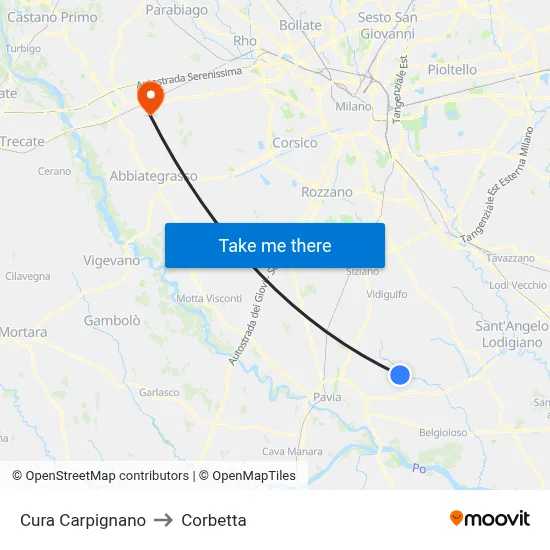 Cura Carpignano to Corbetta map