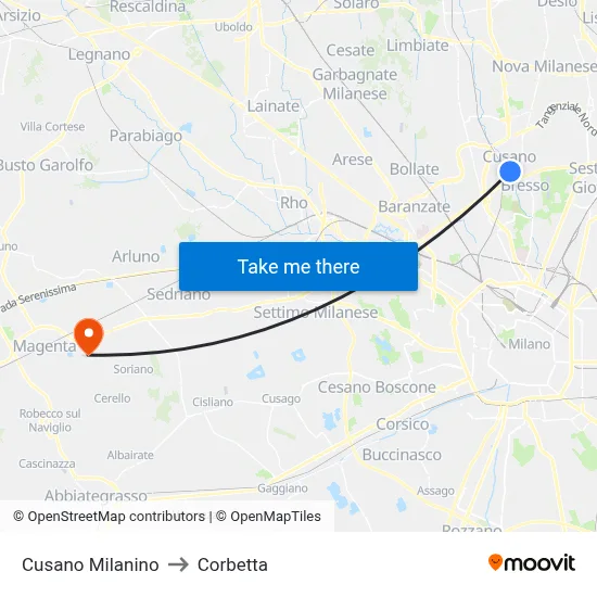 Cusano Milanino to Corbetta map