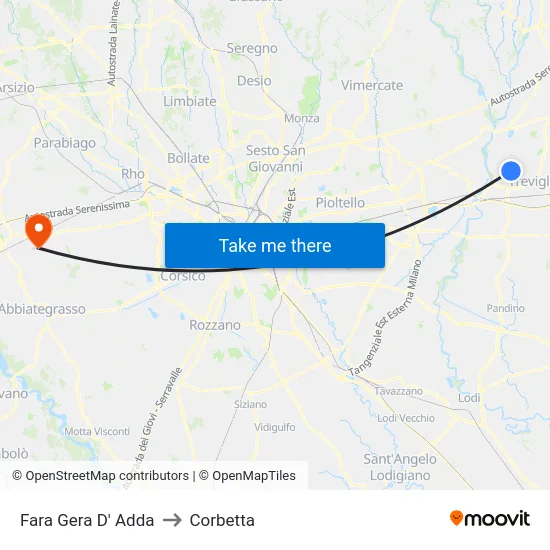 Fara Gera D' Adda to Corbetta map