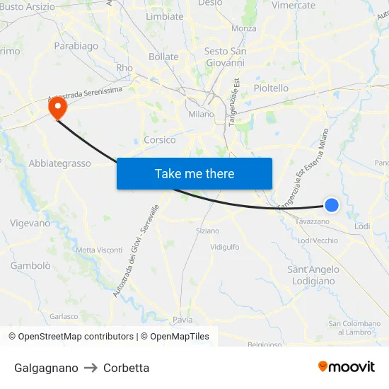 Galgagnano to Corbetta map