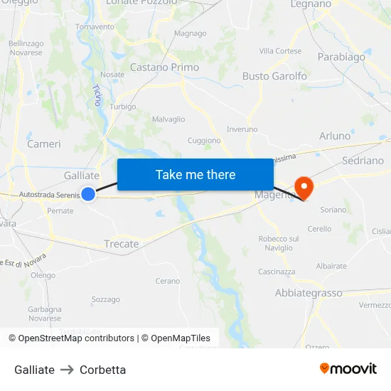 Galliate to Corbetta map