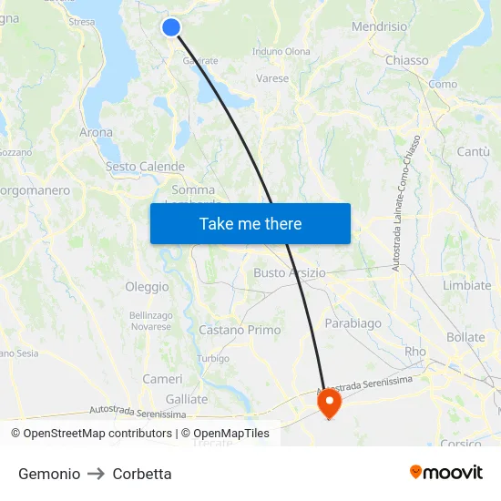 Gemonio to Corbetta map