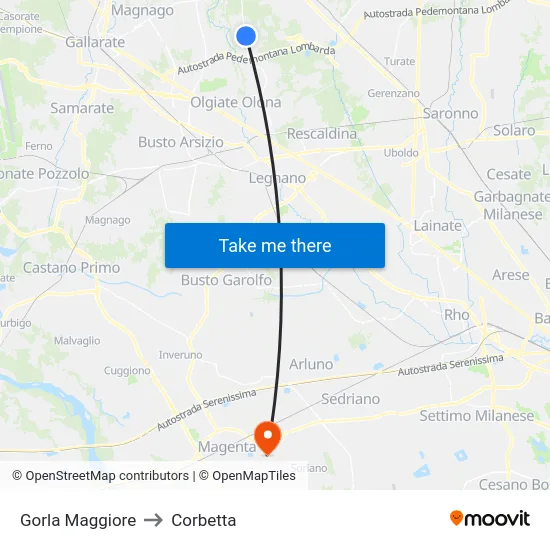 Gorla Maggiore to Corbetta map