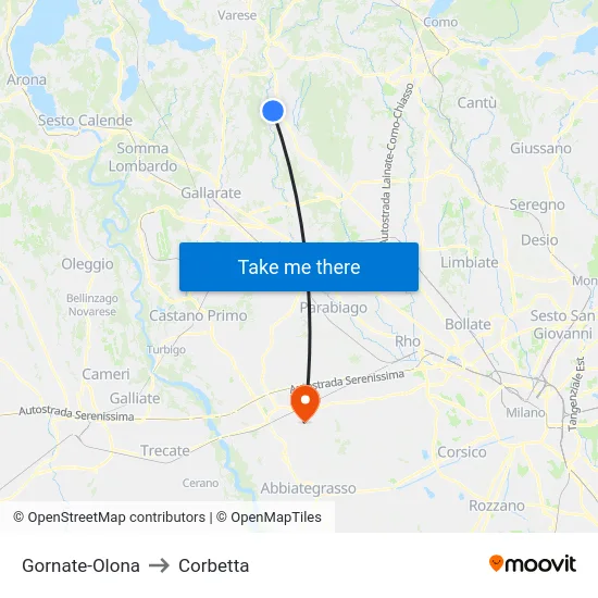 Gornate-Olona to Corbetta map