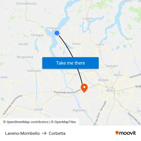 Laveno-Mombello to Corbetta map