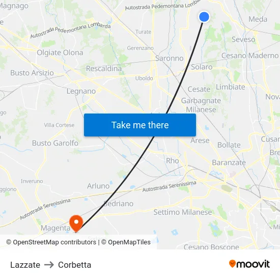 Lazzate to Corbetta map