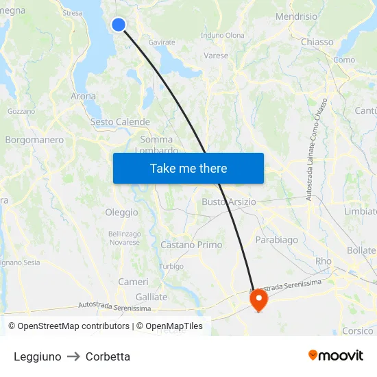 Leggiuno to Corbetta map