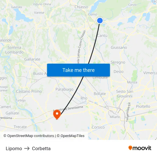 Lipomo to Corbetta map