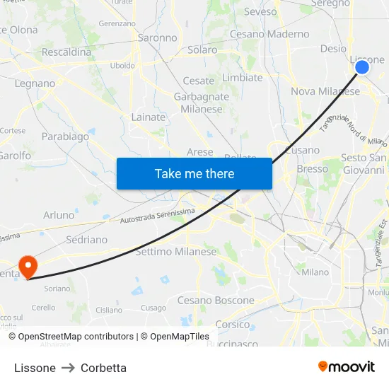 Lissone to Corbetta map
