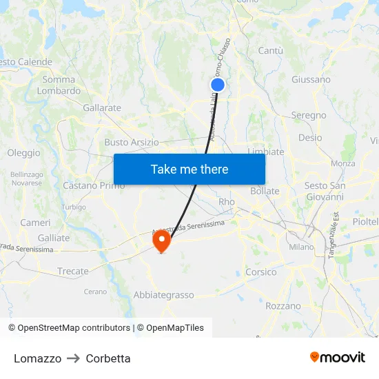 Lomazzo to Corbetta map