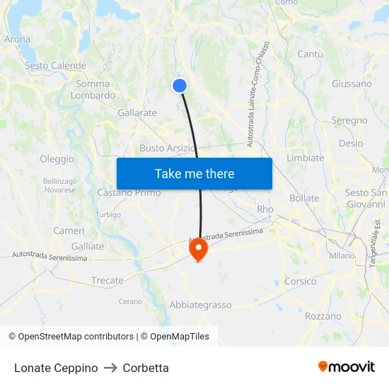 Lonate Ceppino to Corbetta map