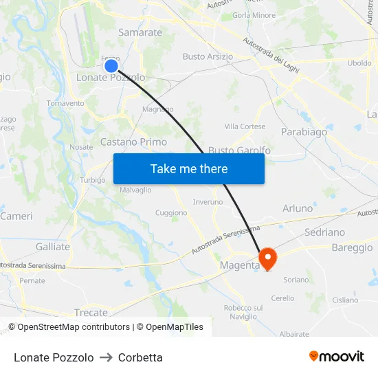 Lonate Pozzolo to Corbetta map