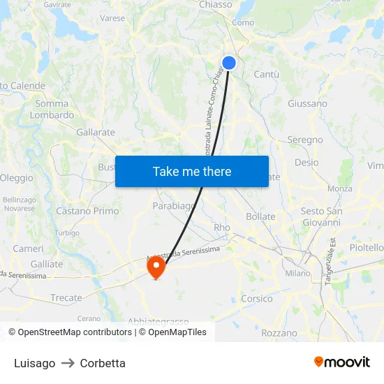 Luisago to Corbetta map