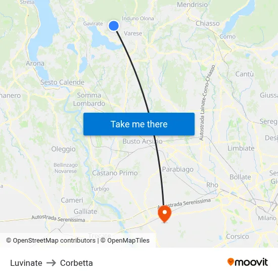 Luvinate to Corbetta map