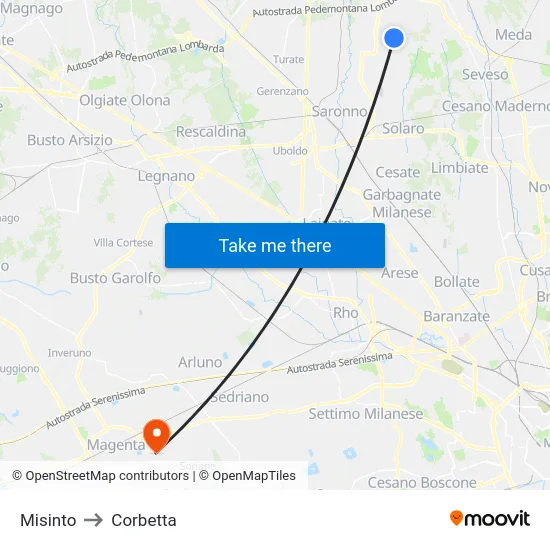 Misinto to Corbetta map