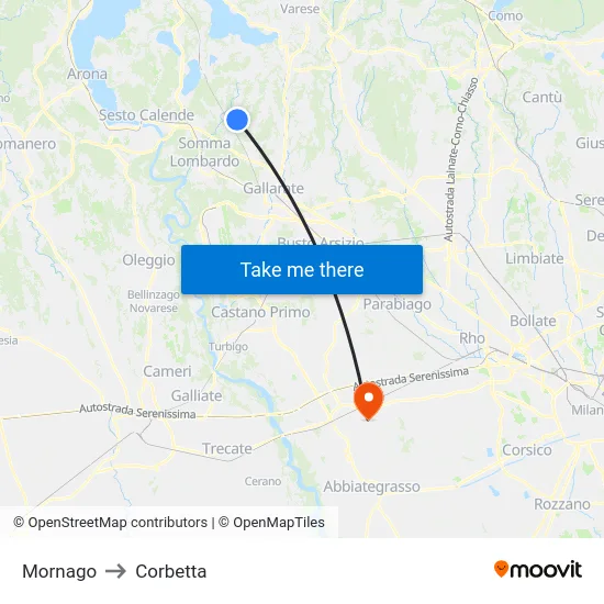 Mornago to Corbetta map