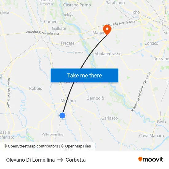 Olevano Di Lomellina to Corbetta map