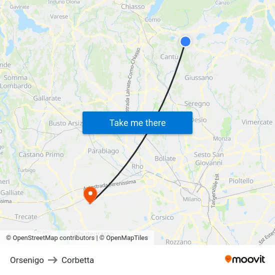 Orsenigo to Corbetta map