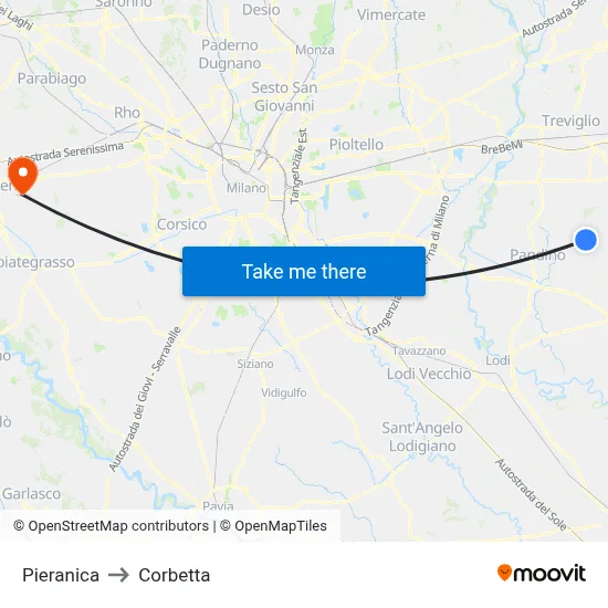 Pieranica to Corbetta map