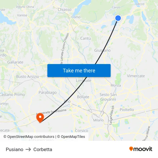 Pusiano to Corbetta map