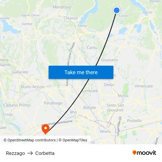 Rezzago to Corbetta map