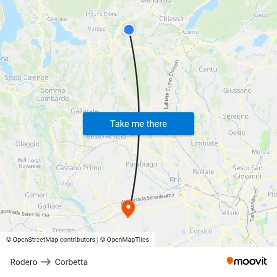 Rodero to Corbetta map