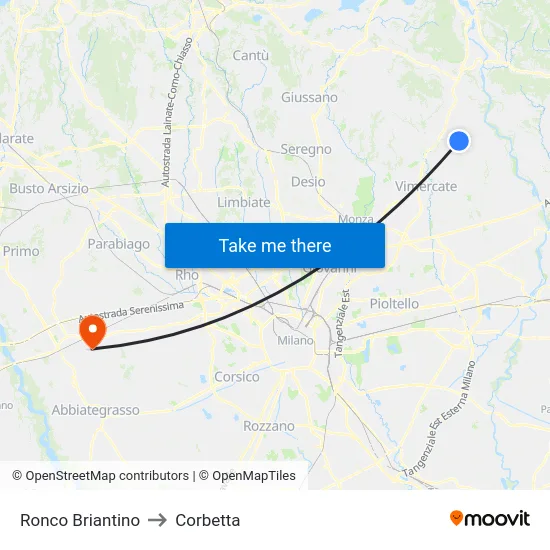 Ronco Briantino to Corbetta map