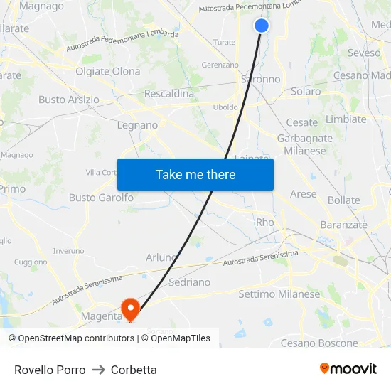Rovello Porro to Corbetta map