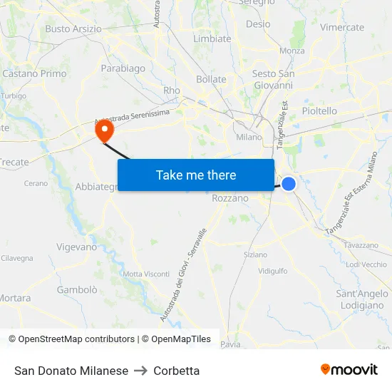 San Donato Milanese to Corbetta map