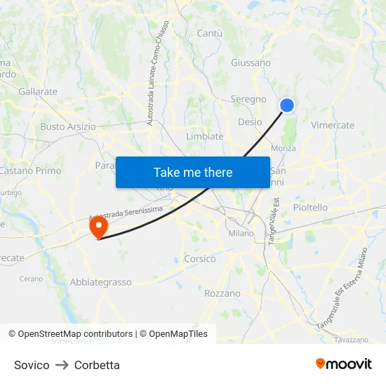Sovico to Corbetta map